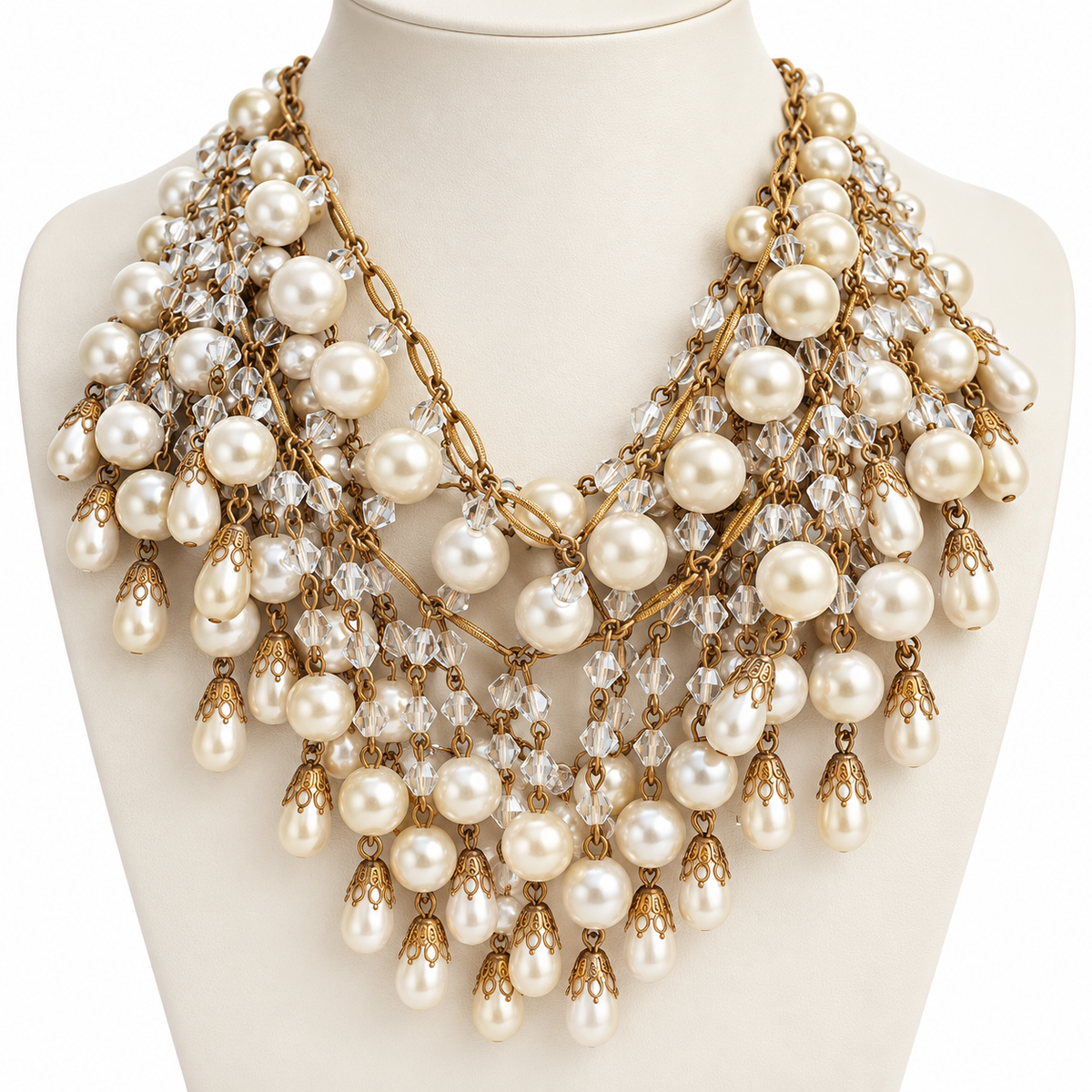 Pearl Cascade Crystal Bib Necklace