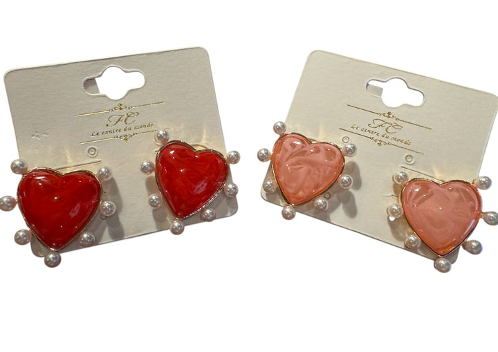Puffy Heart w/ Pearl Earrings