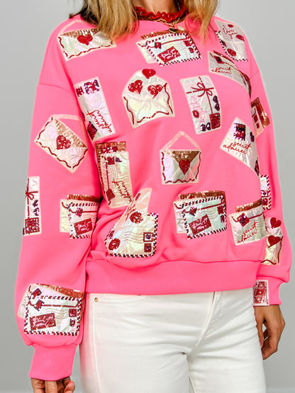 Queen Of Sparkles Neon Pink Love Letters Sweatshirt