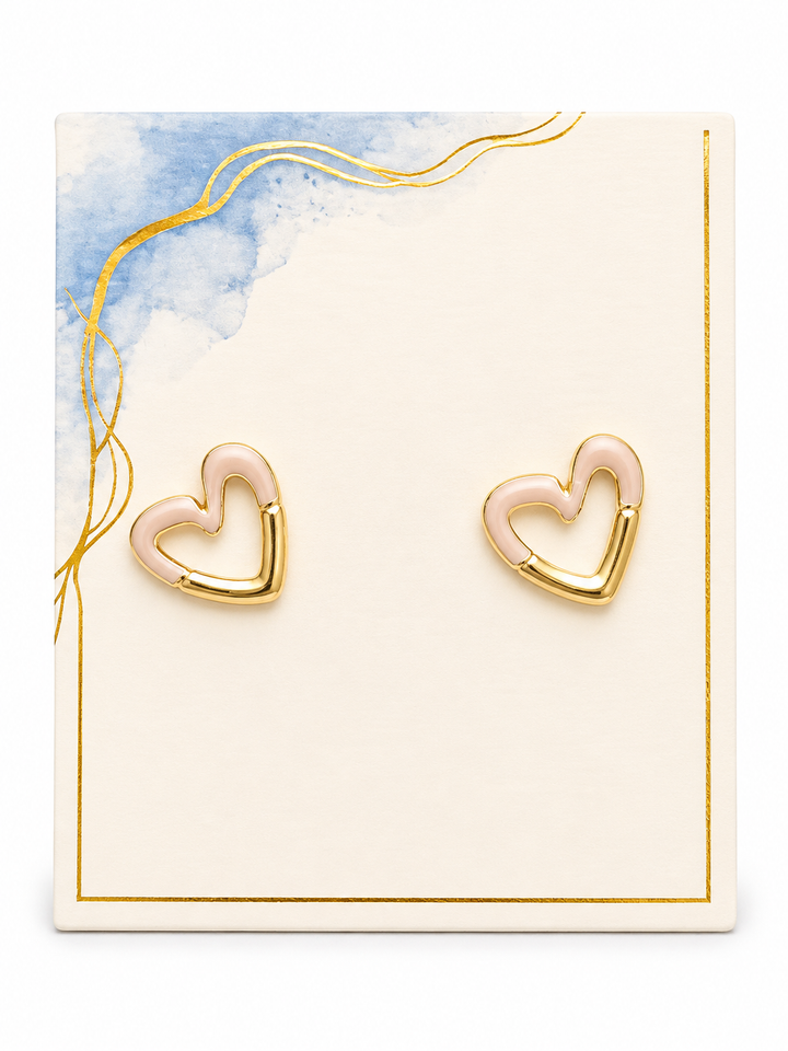 Heart Outline Earrings in White and Gold