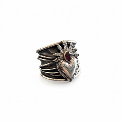 Sterling Silver Sacred Heart Stacker Ring Size 8