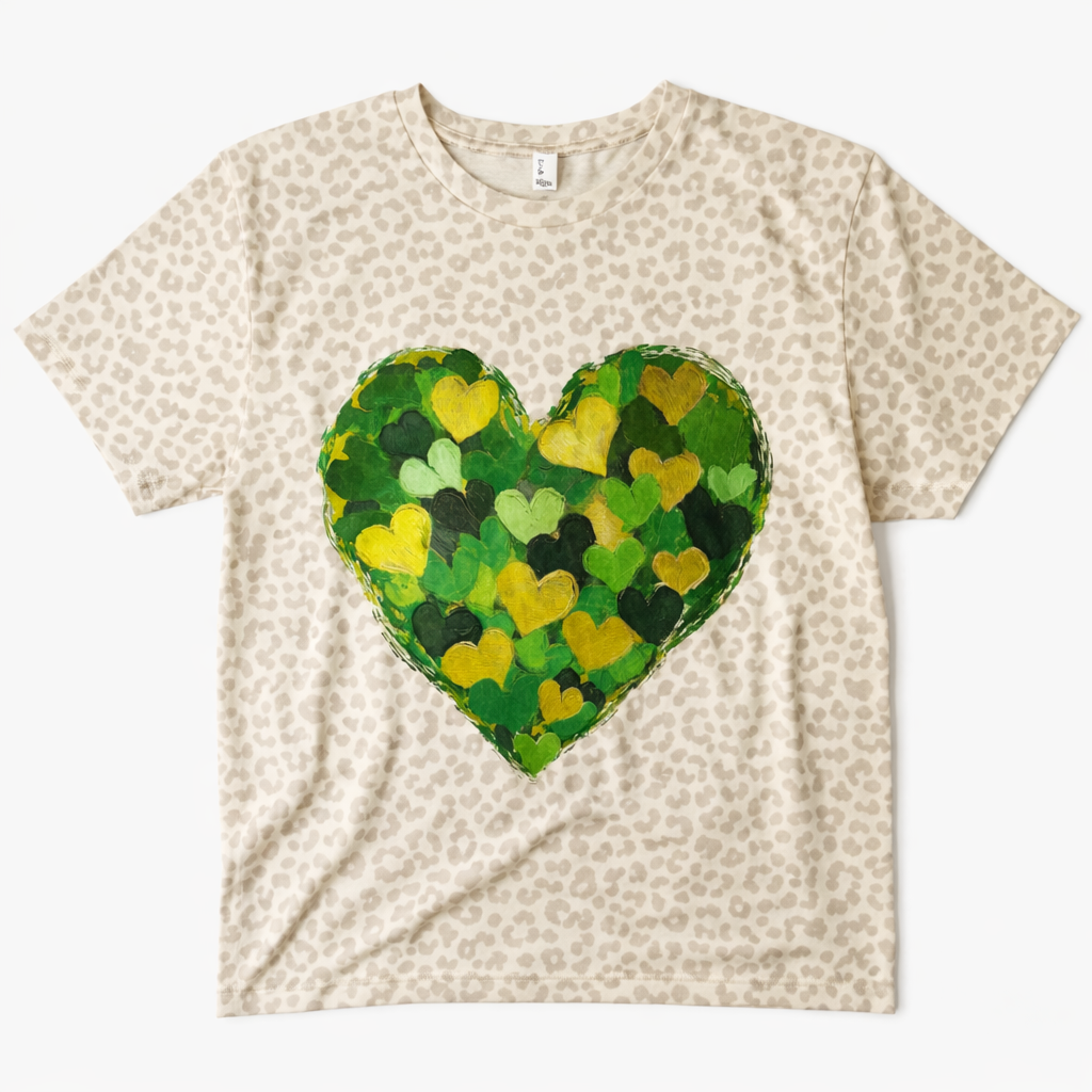 Green and Gold Heart Graphic Tee