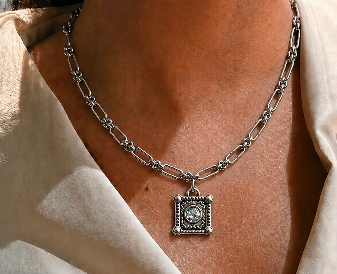 Sterling Plated 17" Chain with Swarovski Crystal Pendant