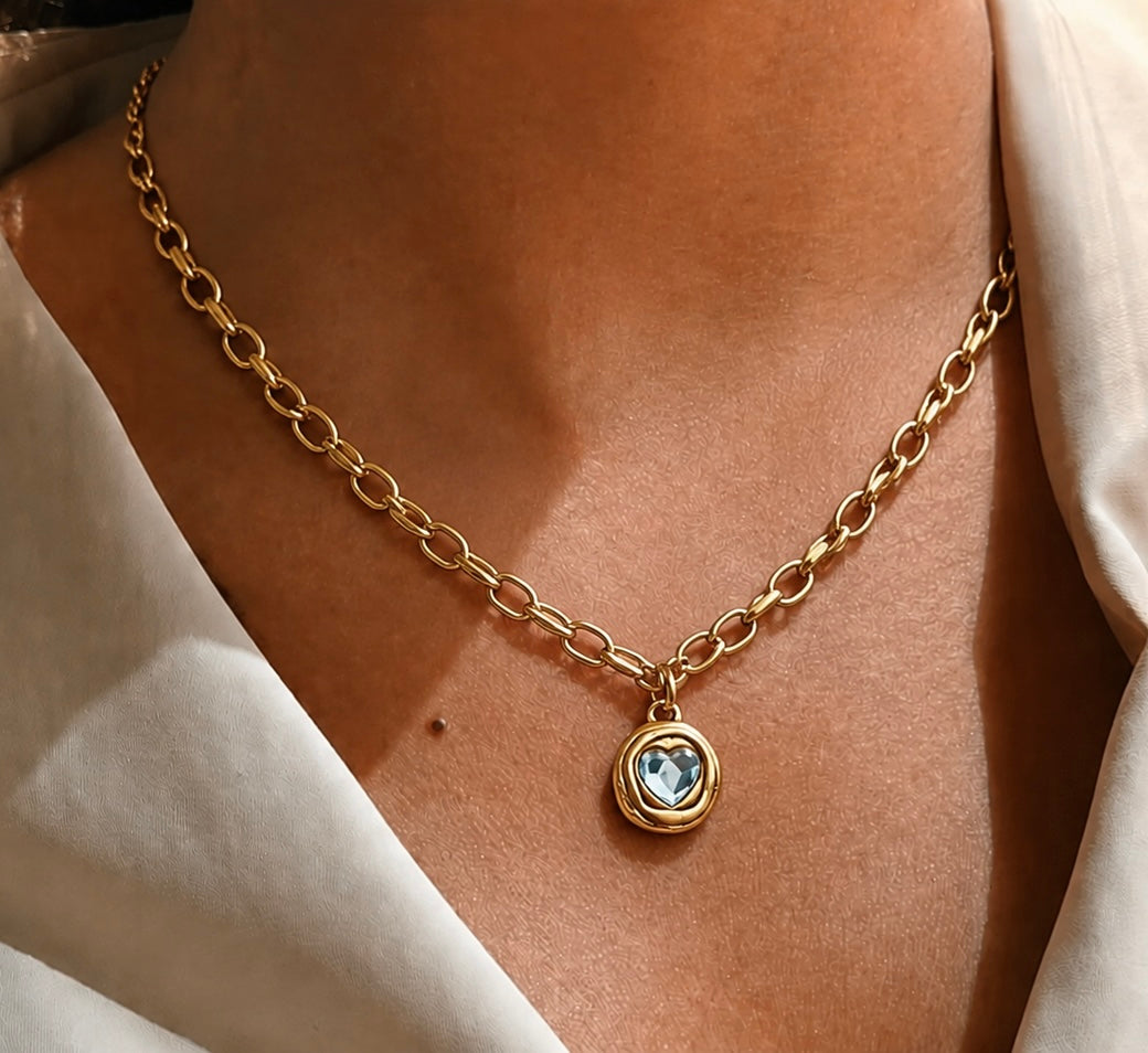 Gold Plated 17" Chain with Swarovski Crystal Heart Pendant