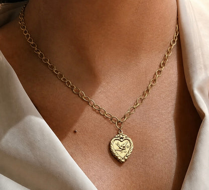 Vintage Reproduction Gold Plated Chain with Dove Heart