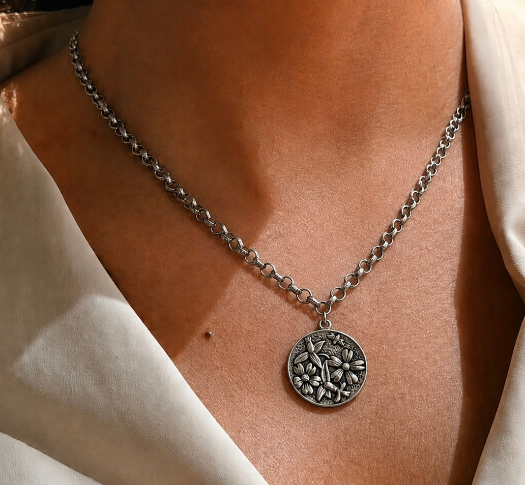 Sterling Plated 17" Chain with Sterling Plated Flower Bee Pendant