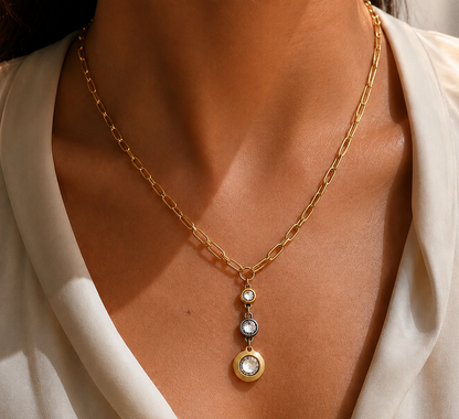 Reproduction 17" Gold Plated Chain with Sterling and Gold Plated Swarovski Crystals