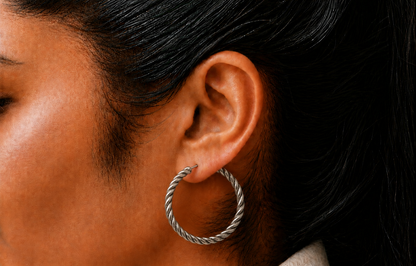 Sterling Plated Vintage Rope Hoop Earrings