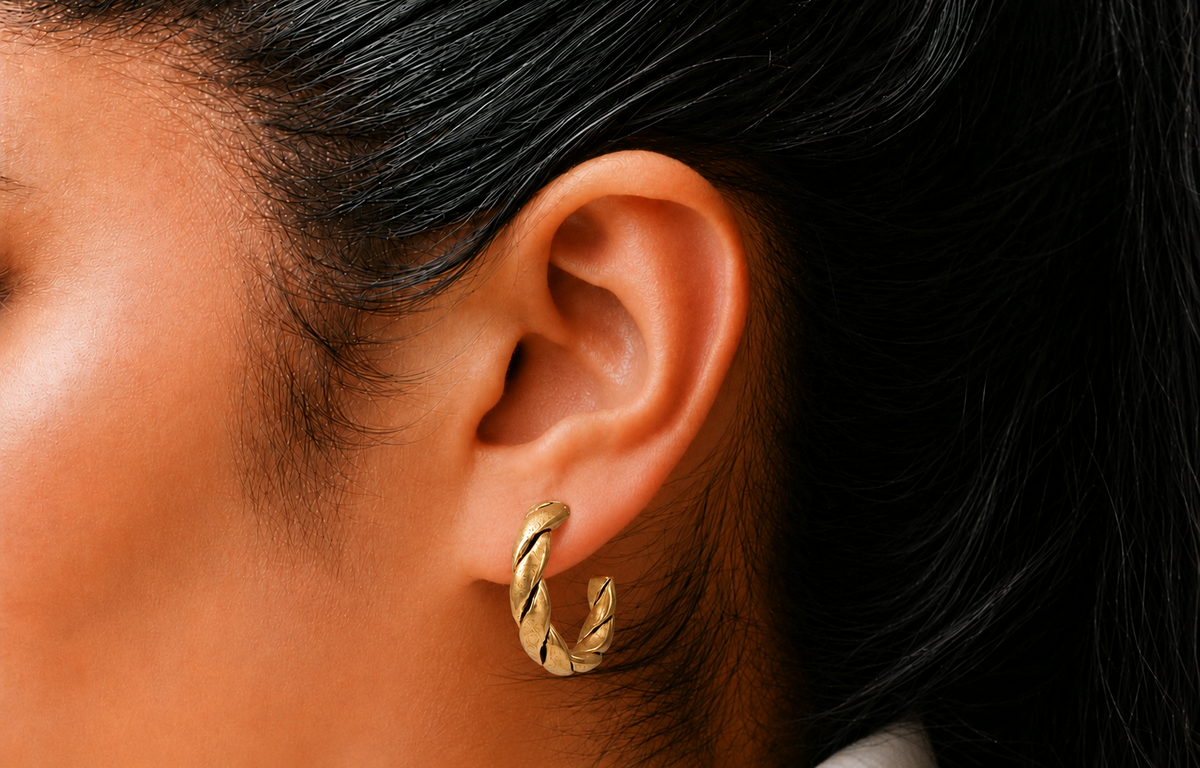 Gold Plated Vintage Rope Small Hoop Earrings