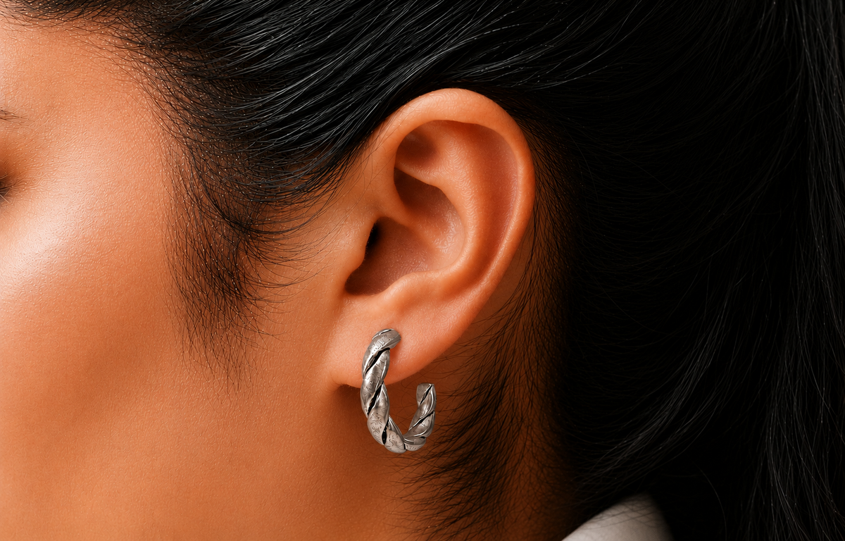 Sterling Plated Vintage Rope Small Hoop Earrings