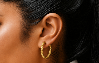 Gold Plated Medium Vintage Rope Hoop Earrings