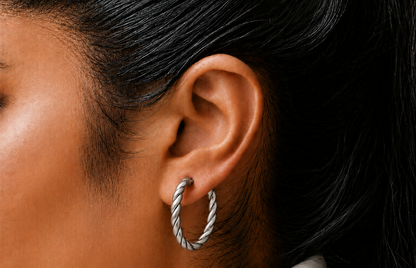 Sterling Plated Medium Vintage Rope Hoop Earrings