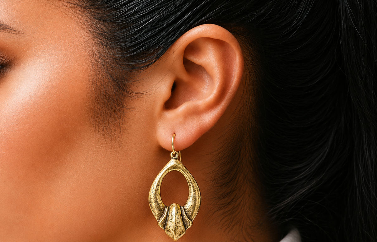 Repurposed gold plated elongated french earring