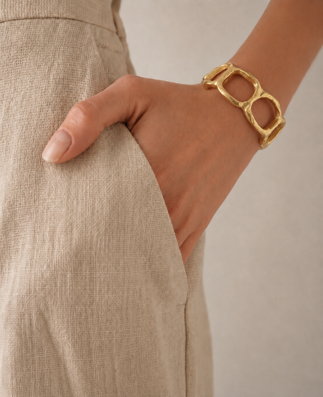 Gold plated Repurposed oragnic circle cuff bracelet
