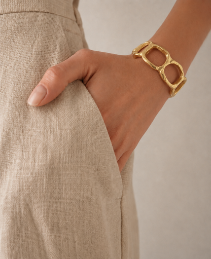 Gold plated Repurposed oragnic circle cuff bracelet