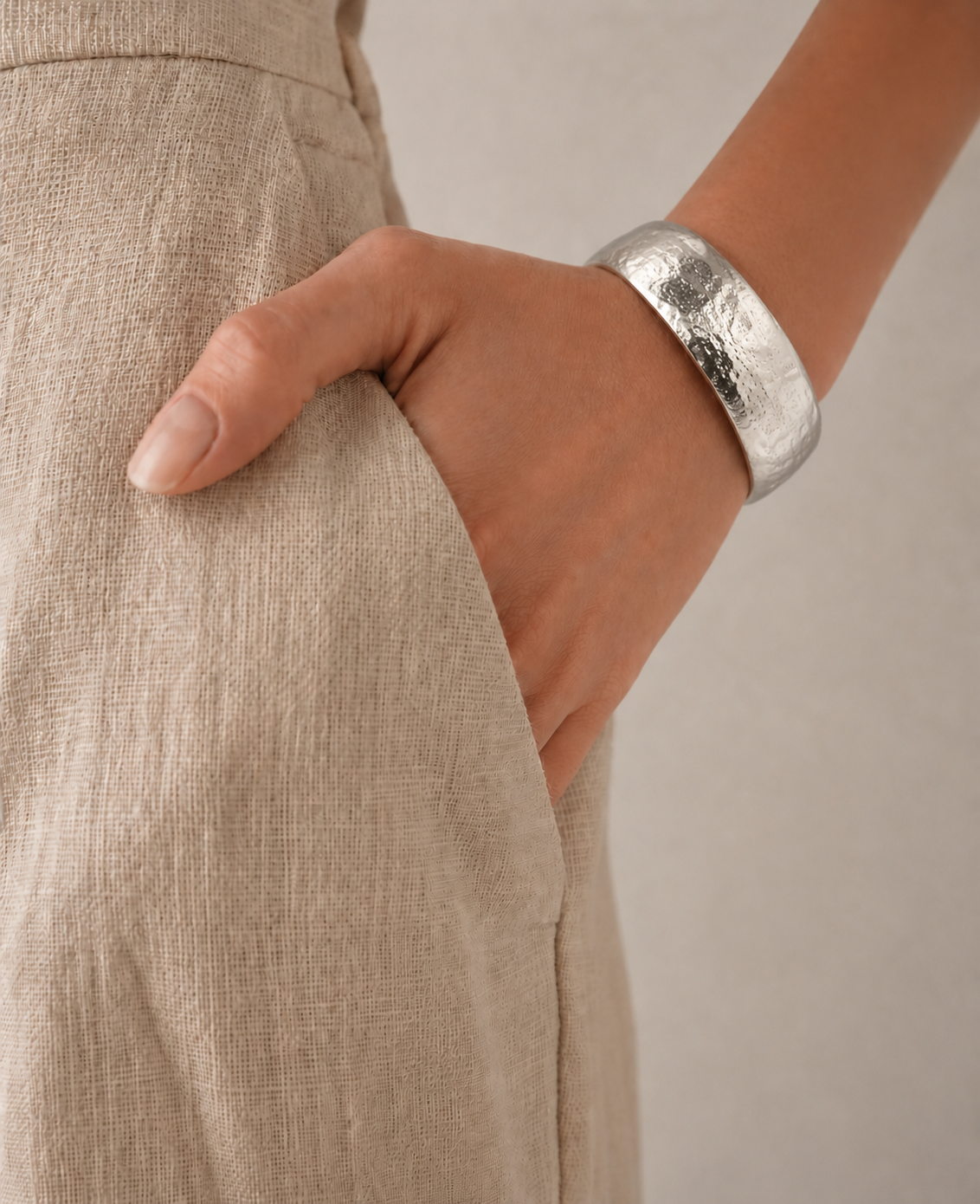 Repurposed Sterling plated organic bangle large