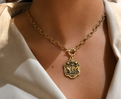 Vintage Gold 18" Chain and Toggle with Gold Reproduction Angel Pendant