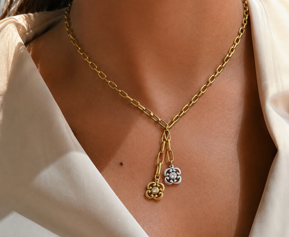 Gold and Silver Plated Flower Lariat