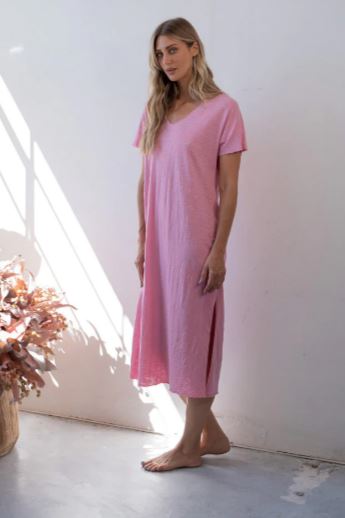 Chelsea Cotton Short Sleeve Long Dress