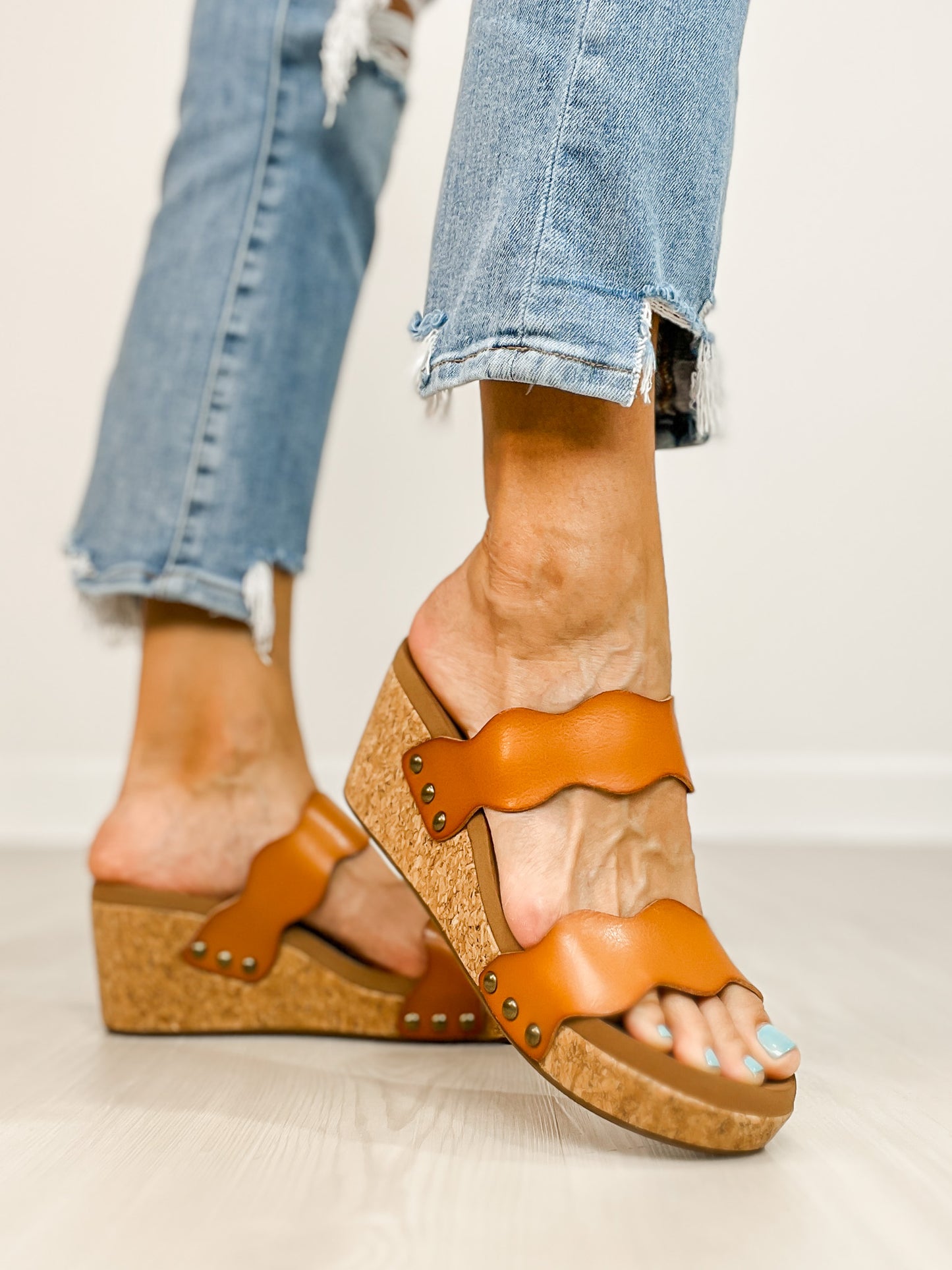 Corkys Obviously Double Strap Wedges in COGNAC