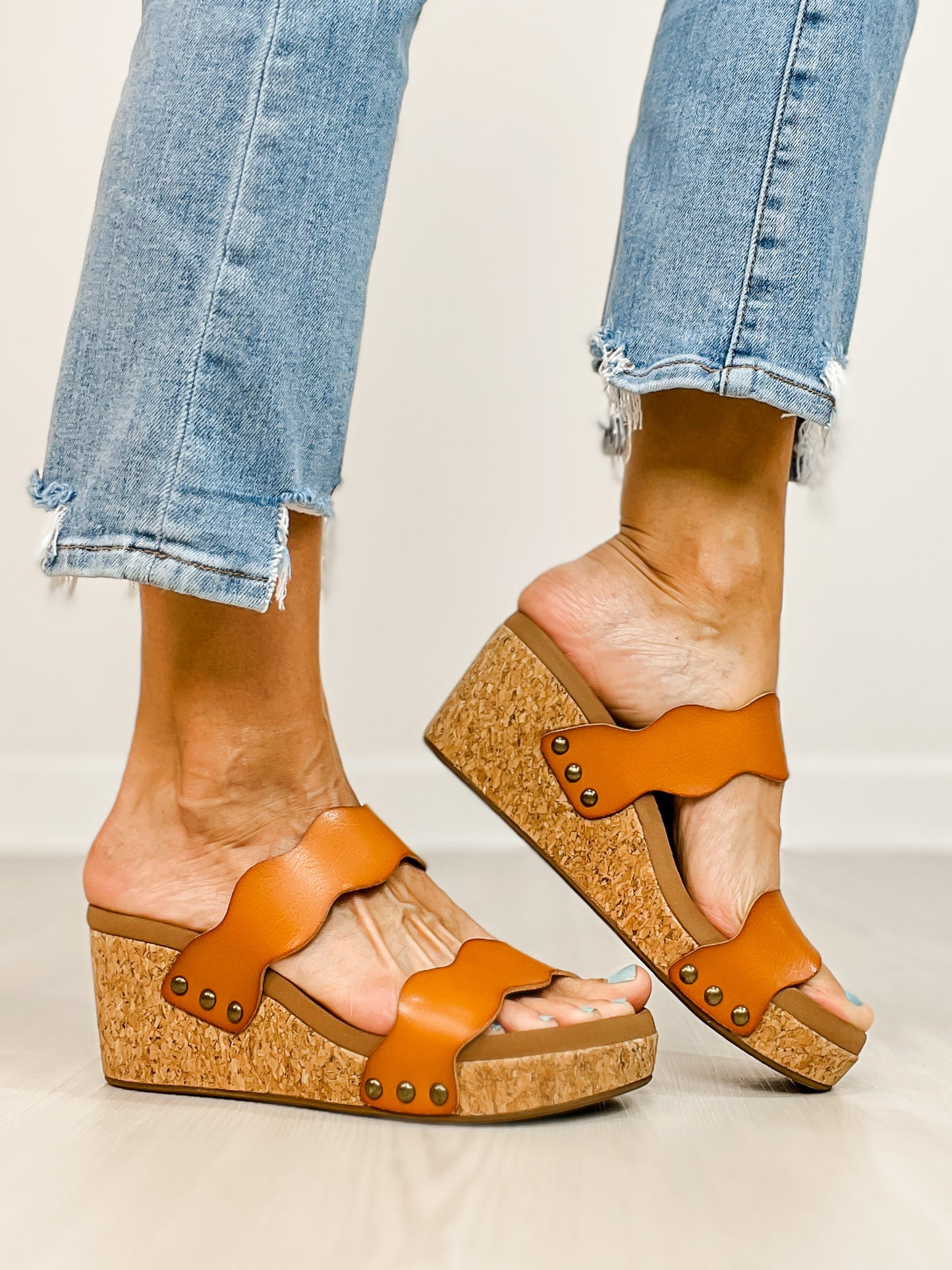 Corkys Obviously Double Strap Wedges in COGNAC