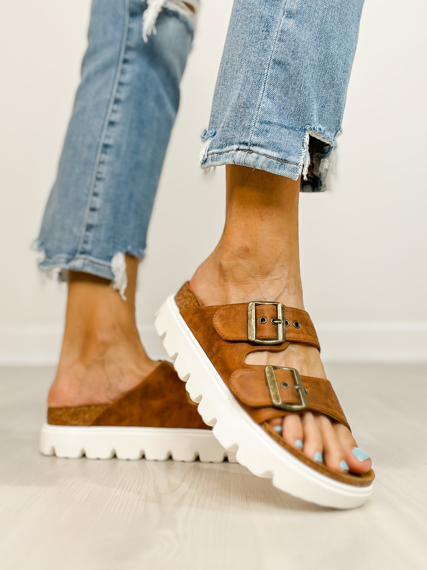 Corkys Rumor Has it Double Buckle Sandal in COGNAC
