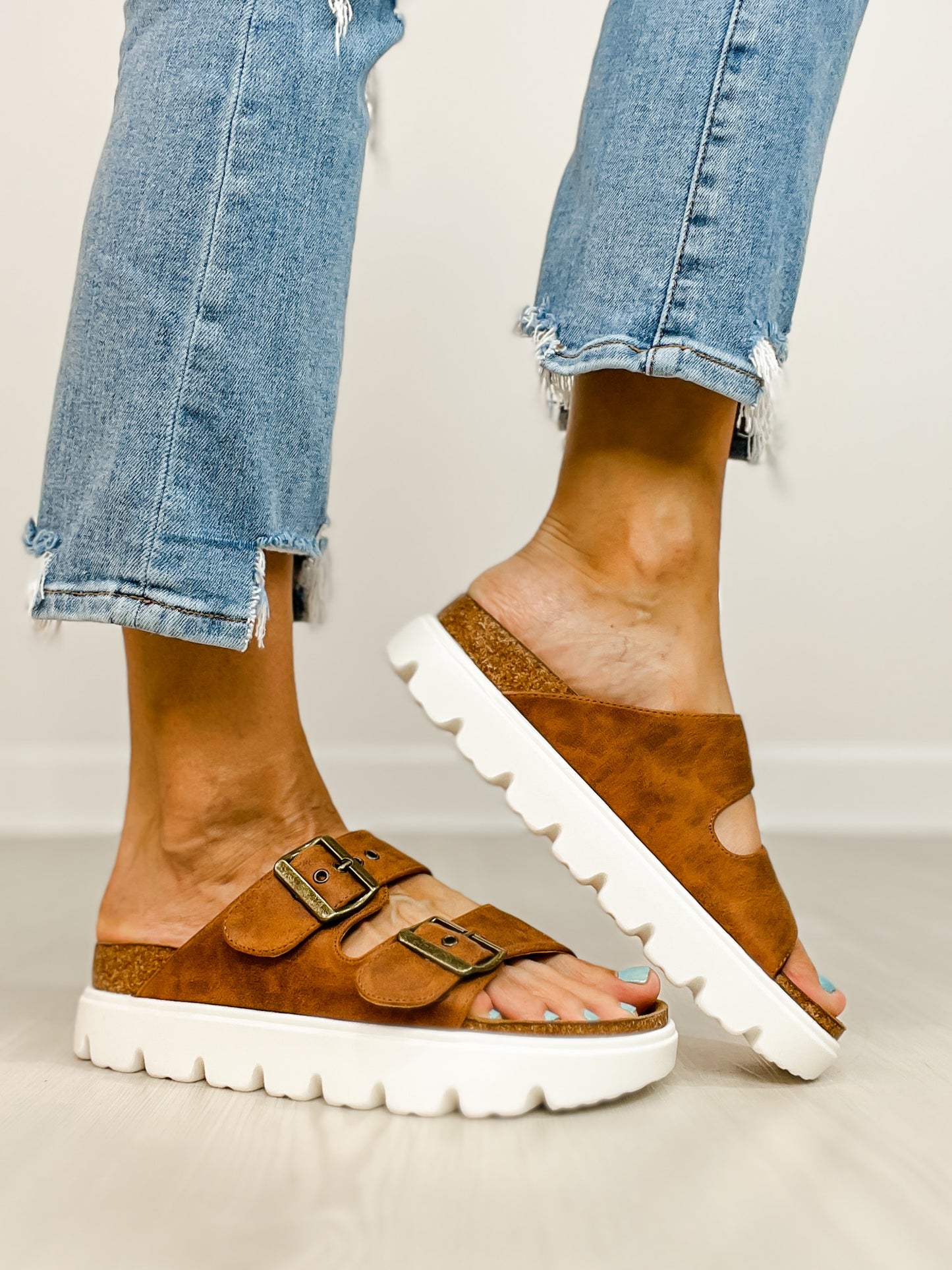 Corkys Rumor Has it Double Buckle Sandal in COGNAC