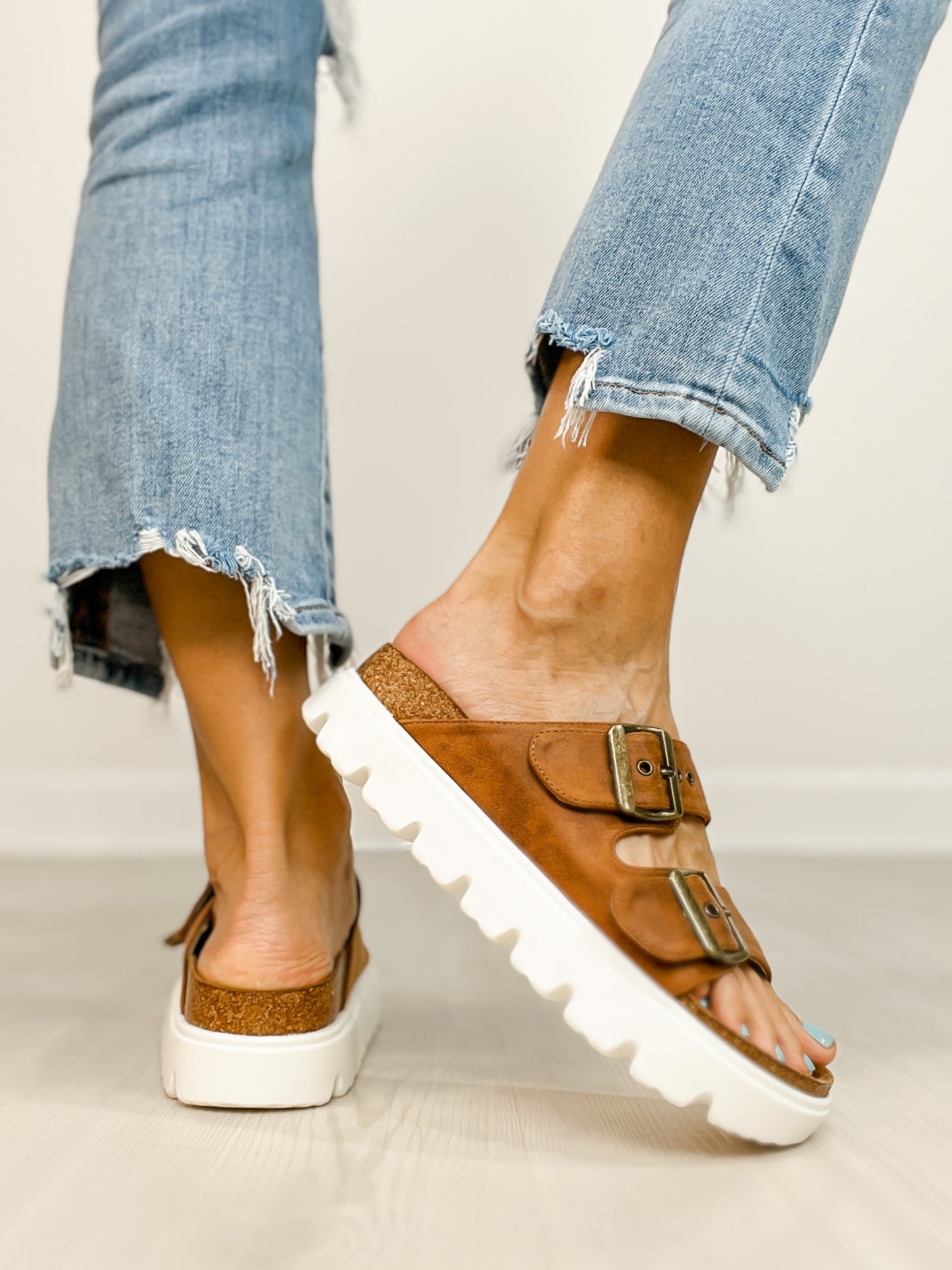 Corkys Rumor Has it Double Buckle Sandal in COGNAC