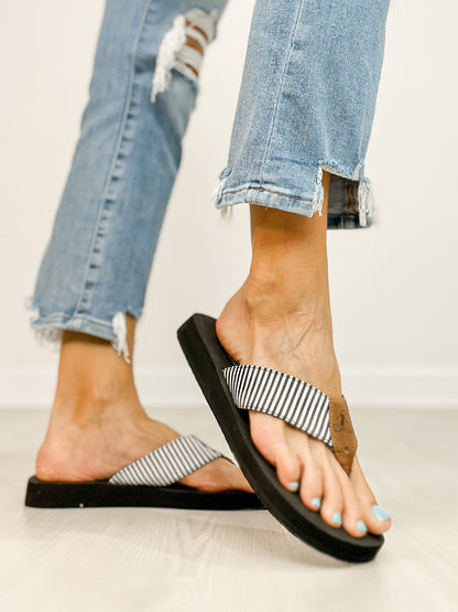 Corkys Summer Break Flip Flop Sandals in Black White Stripe