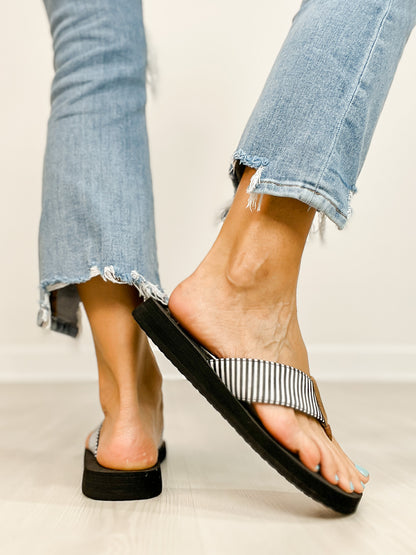 Corkys Summer Break Flip Flop Sandals in Black White Stripe
