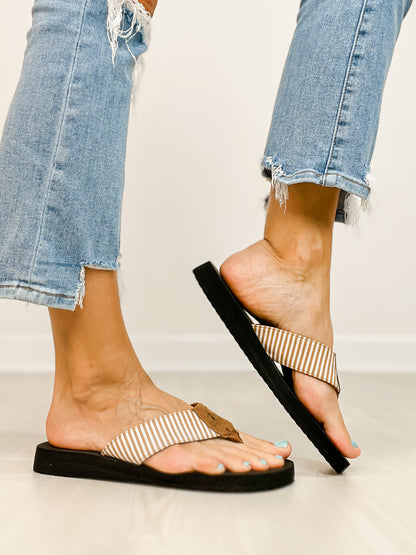 Corkys Summer Break Flip Flop Sandals in Tan White Stripe
