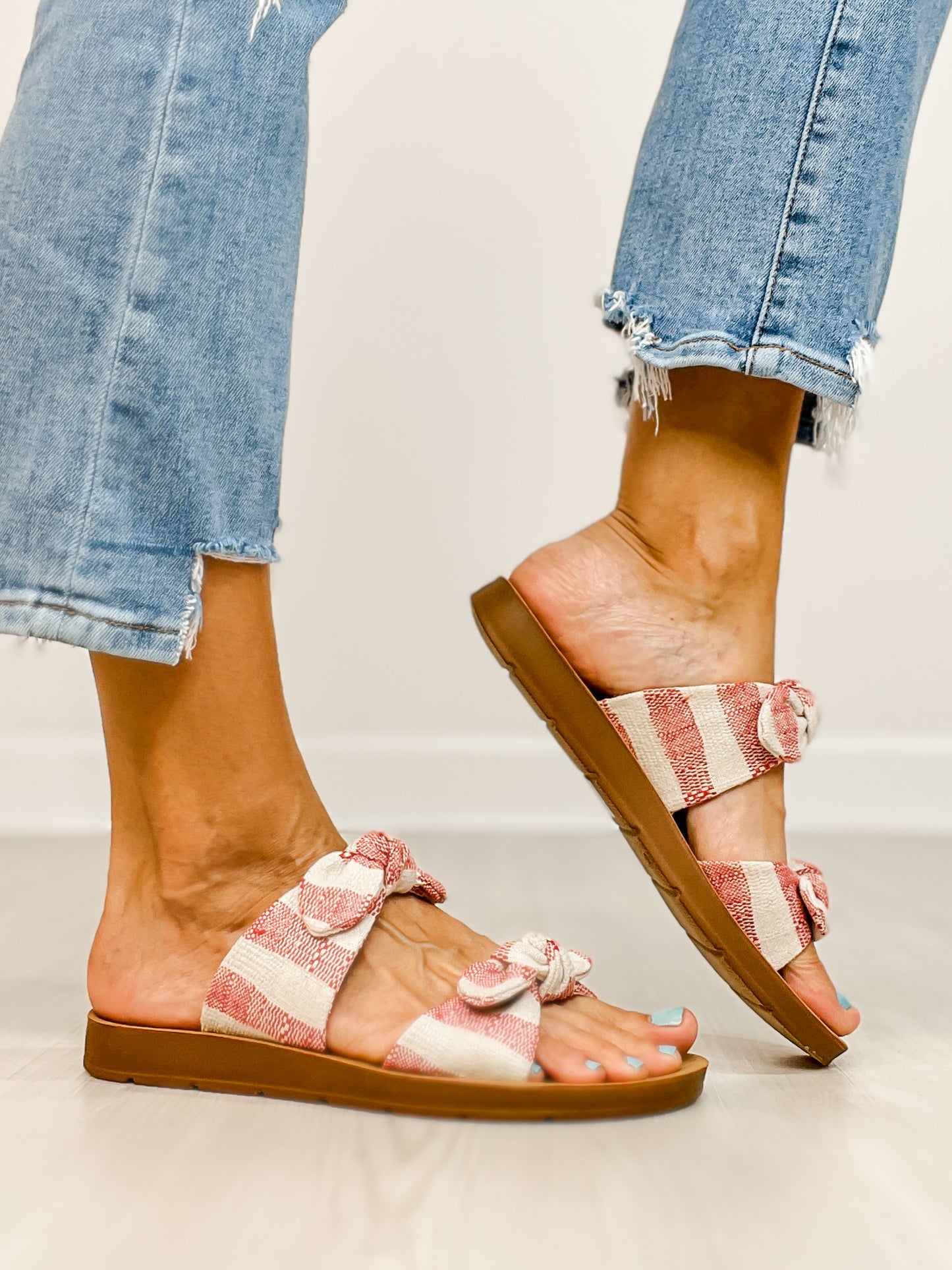 Corkys Take A Bow Sandals RED NATURAL STRIPE