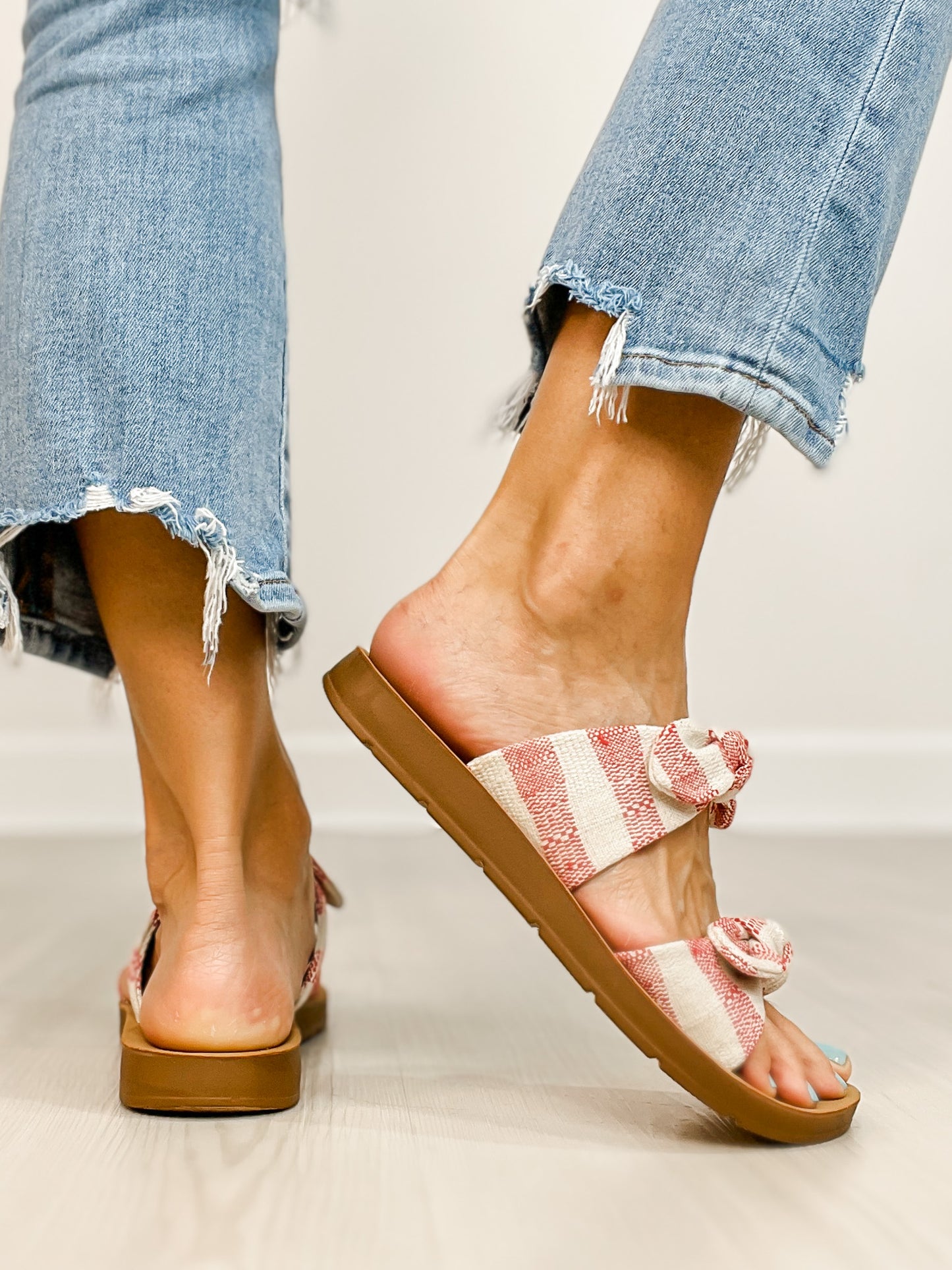 Corkys Take A Bow Sandals RED NATURAL STRIPE