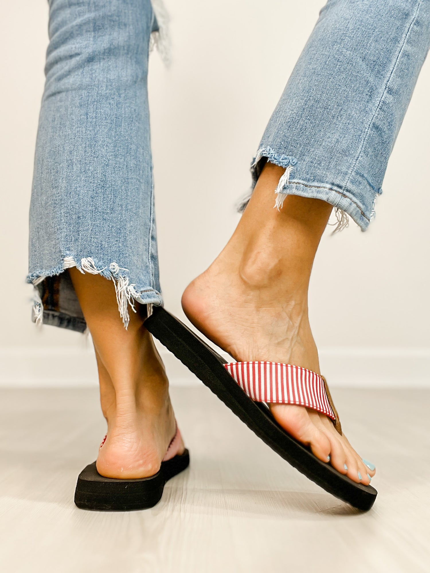Corkys Summer Break Flip Flop Sandals in Red White Stripe – Emma