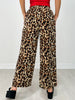 Elastic Waist Leopard Pants with Contrast Color Stripe Sides
