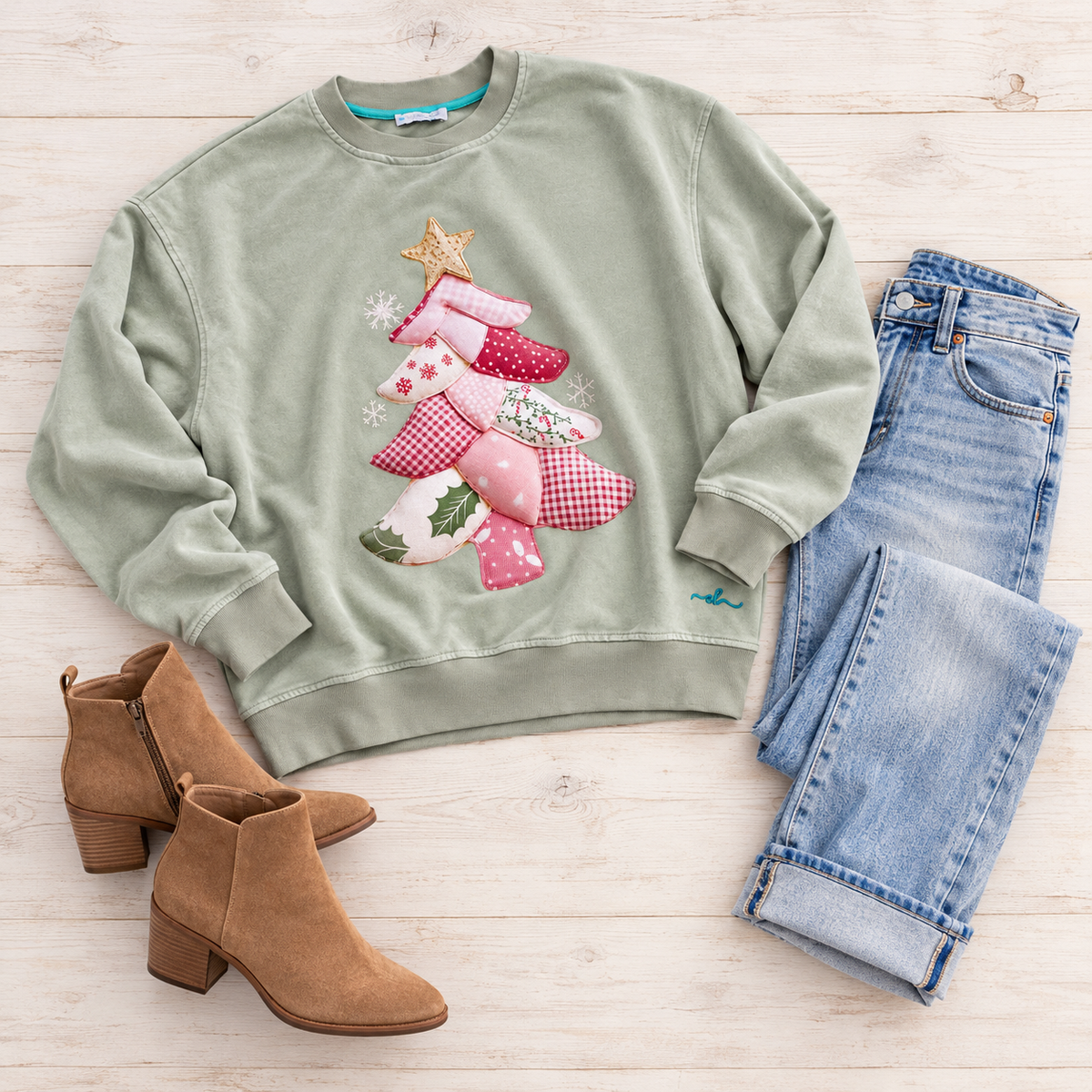 Pink Sewn Christmas Tree Graphic Top