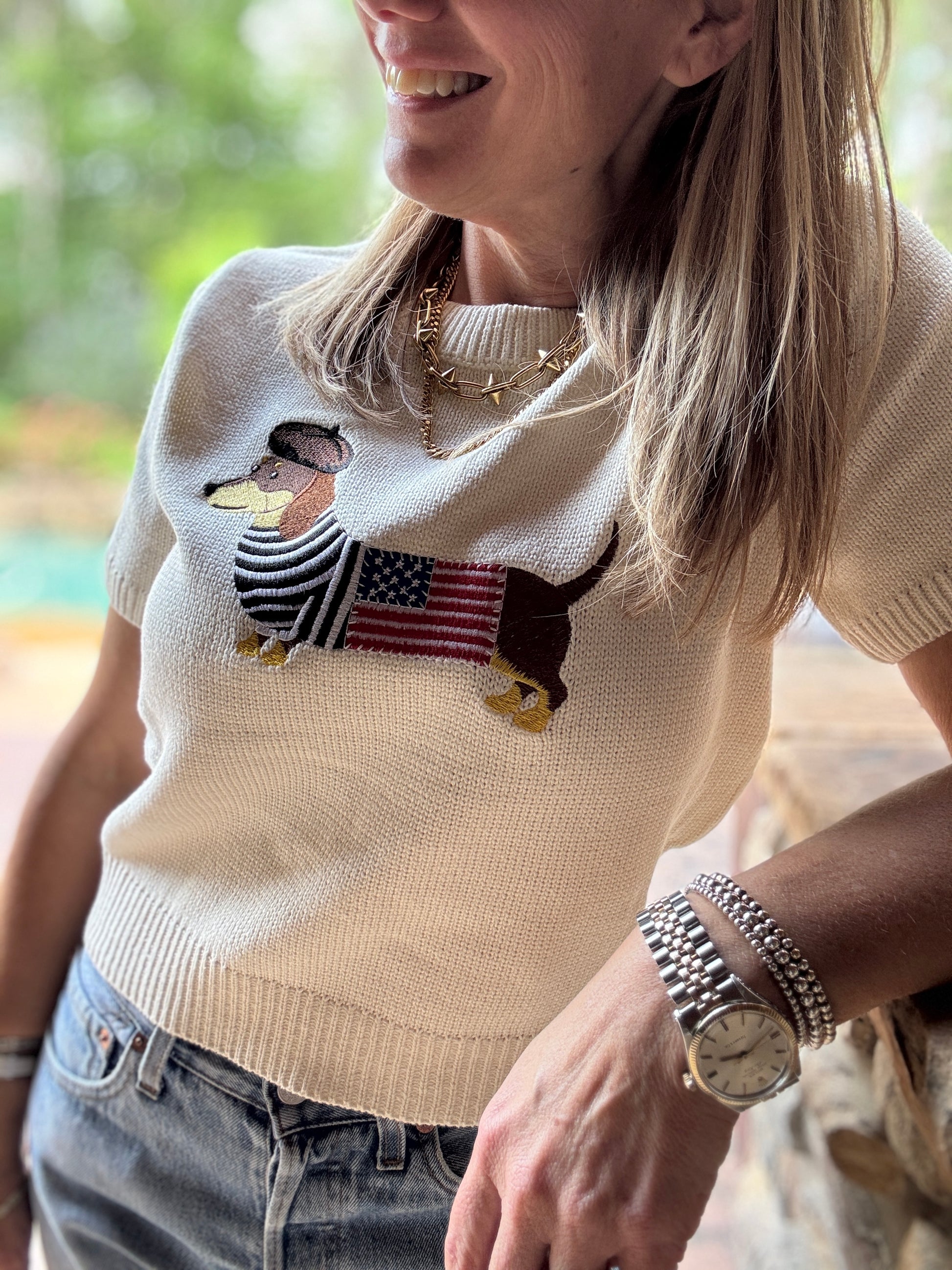 Dachshund 4th Of July Embroidered Sweater