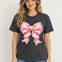 Pink Yarn Bow On Black Leopard Graphic Top