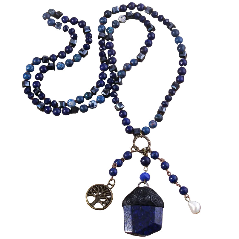 Irregular Stone Pendant Charm Necklace in Lapis Lazuli