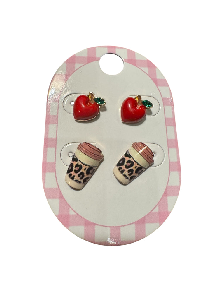 Coffee Cup and Apple Earring Set