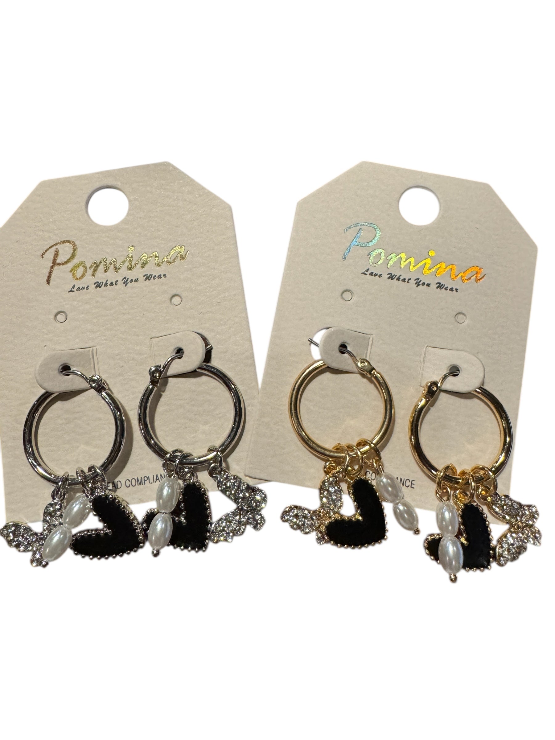 Charm Earrings with Hearts  & Pearls