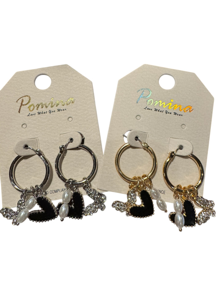 Charm Earrings with Hearts  & Pearls