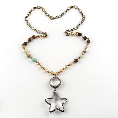 Mixed Bead Double Drop Pendant Necklace