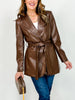 Long Sleeve Solid Faux Leather Jacket with Tie Waist