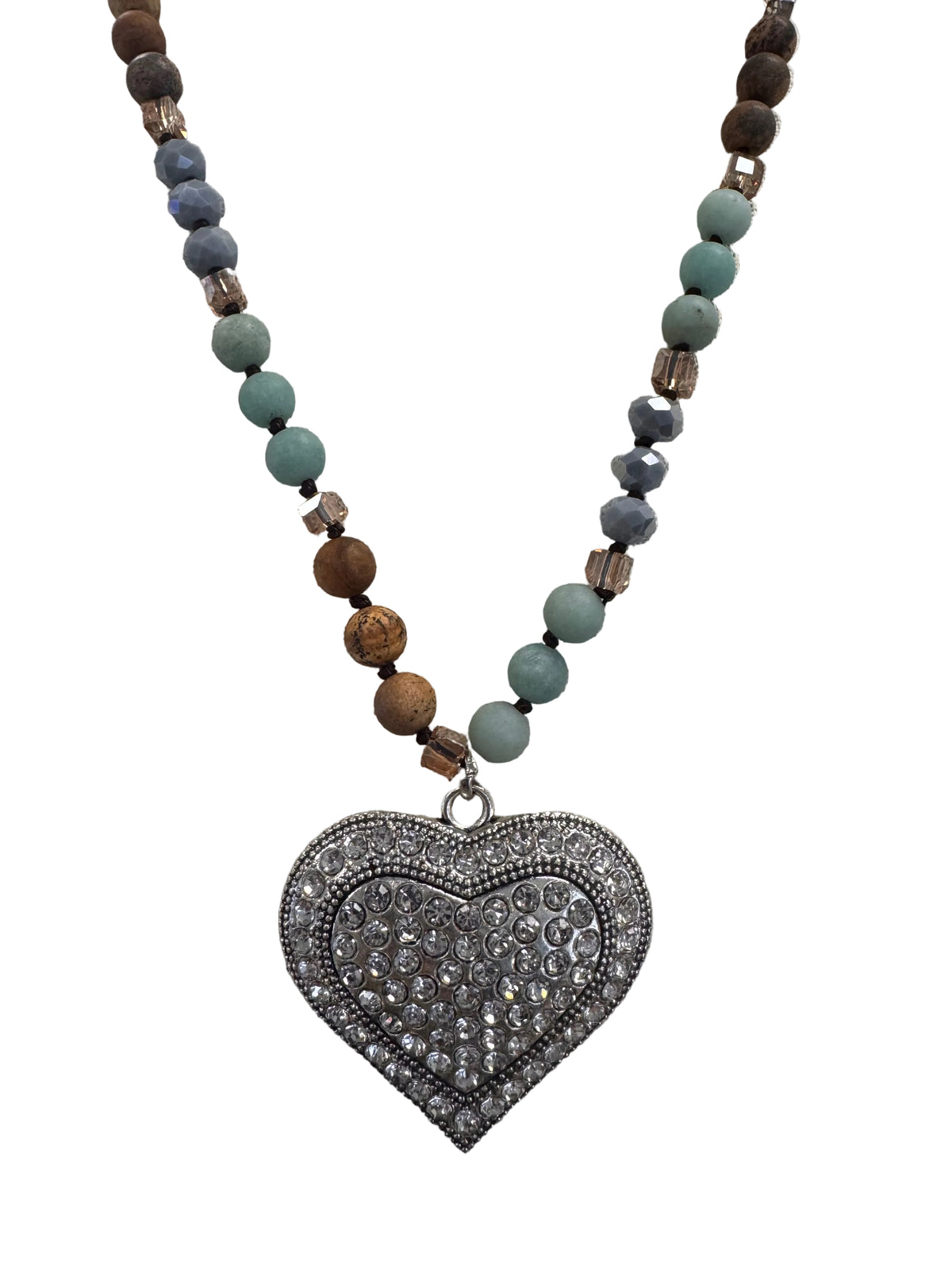 Beaded Rhinestone Heart Necklace