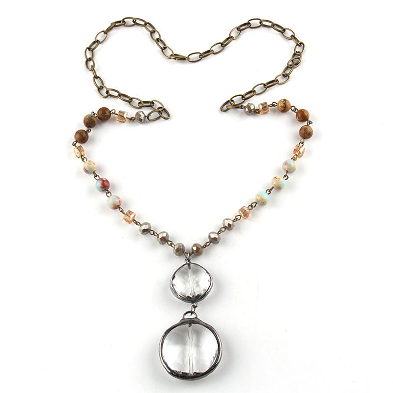 Mixed Bead Double Drop Pendant Necklace