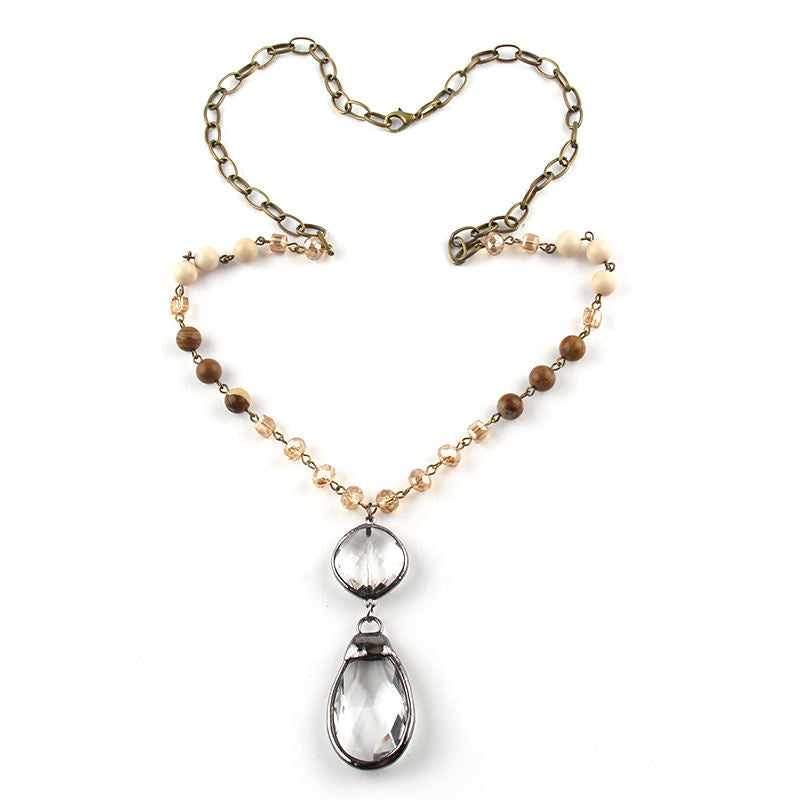 Mixed Bead Double Drop Pendant Necklace