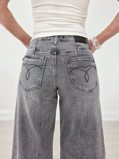 Judy Blue SOMBRA Mid-Rise Palazzo Split Back Yoke Jeans