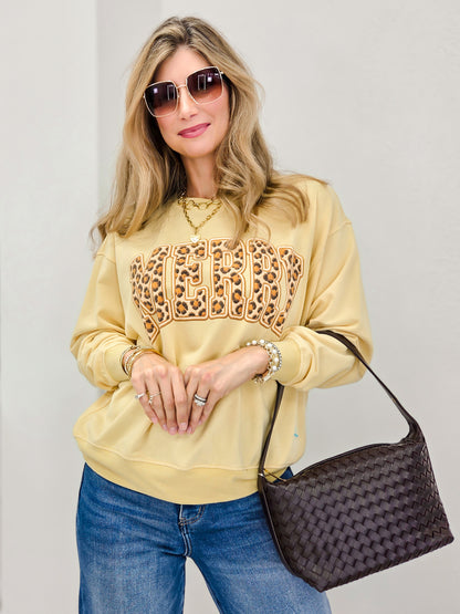 Stitched Leopard Merry Graphic Top