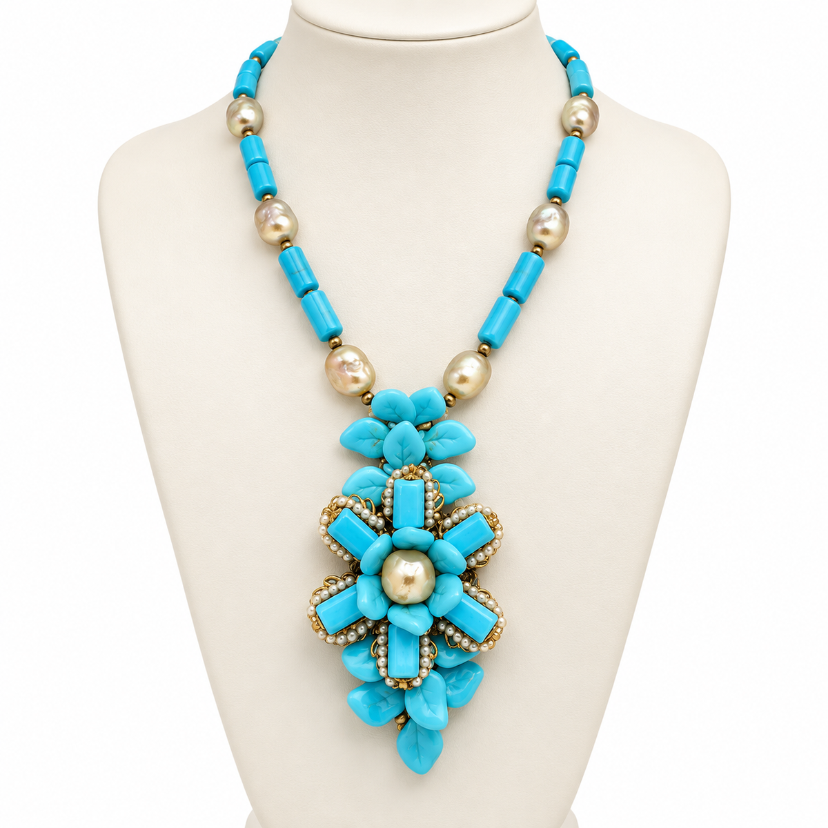 Turquoise Garden Pearl Necklace Miriam Haskell